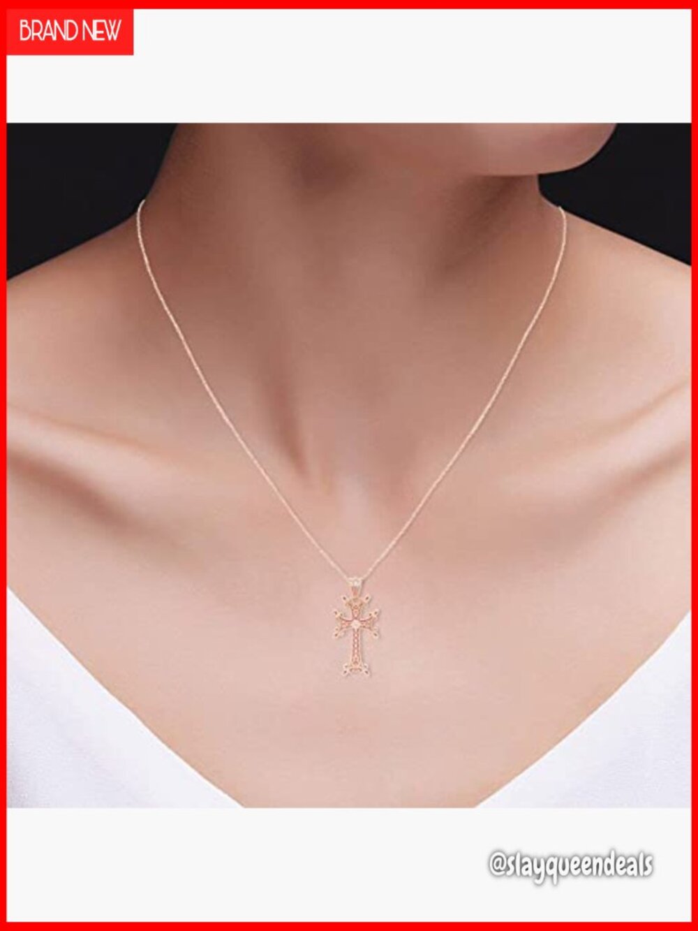 Armenian Cross Pendant Necklace with Rope Chain, 14K Gold Over 925 Sterling - Picture 6 of 7